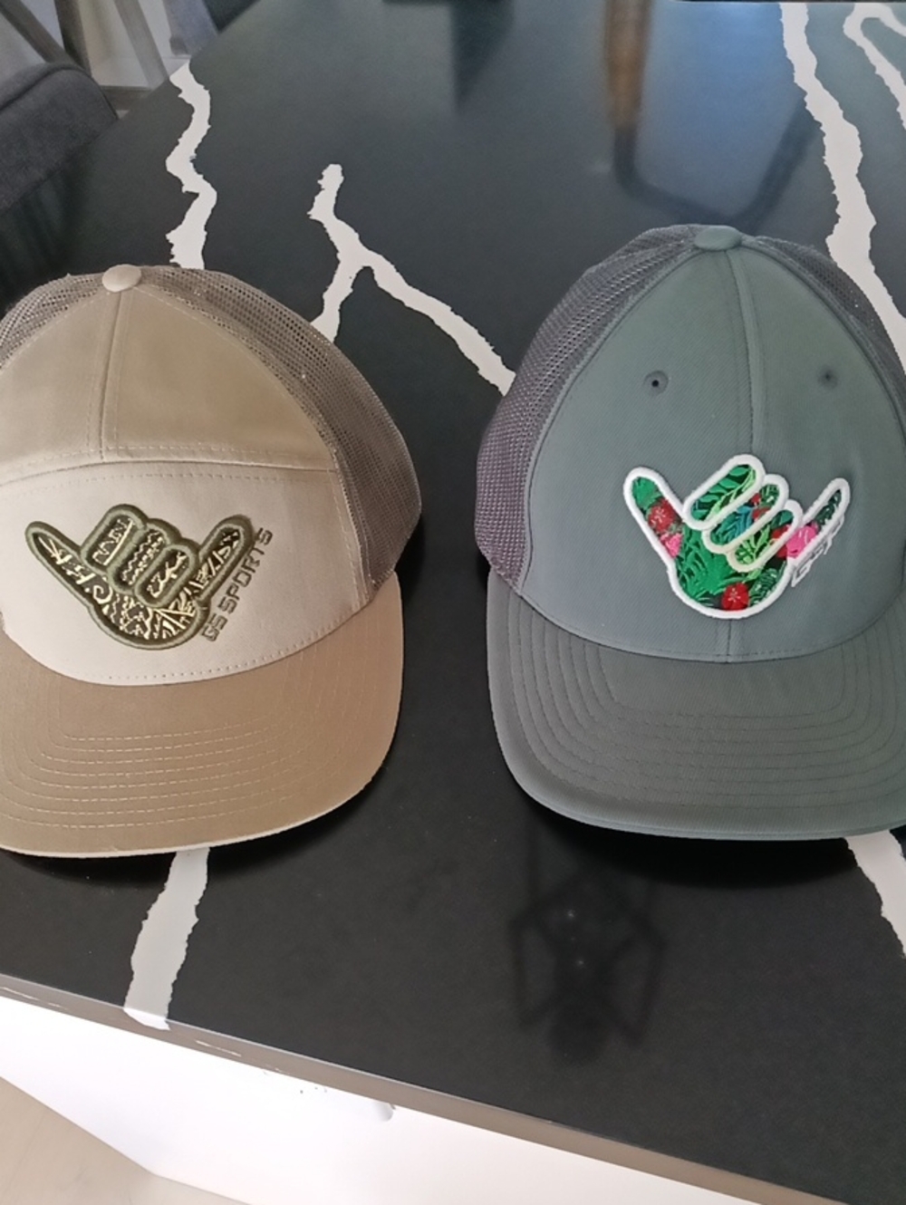Men's Mesh Adjustable /Fitted GS sports Ball Caps with Shaka Patch - Gray & Tan
